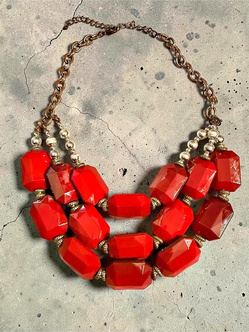 Red Statement Beaded Necklace